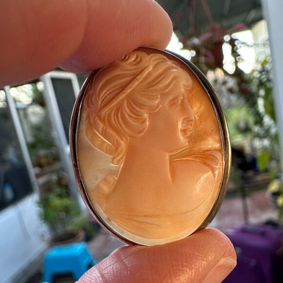 Vintage 800 Silver Shell Cameo Brooch Pendant - Picture 5 of 14